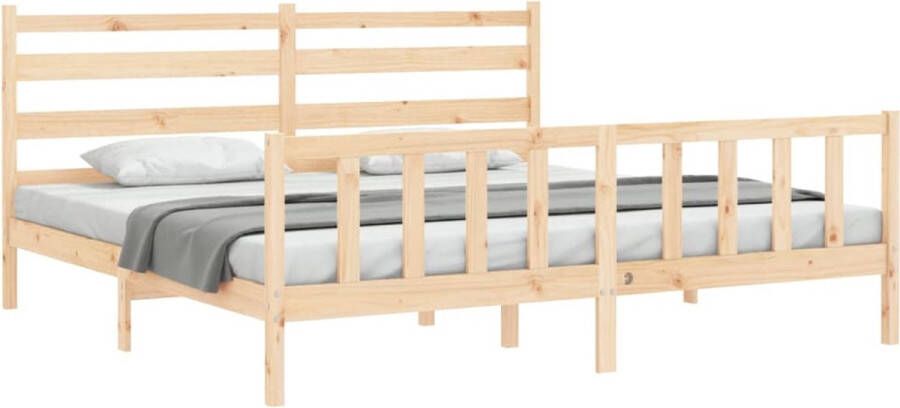 The Living Store Bedframe met hoofdbord massief hout 180x200 cm Bedframe Bedframes Bed Tweepersoonsbed Slaapkamermeubel Houten Bedframe Houten Bed Bedbodem Massief Houten Bedframe Ledikant Bedframe Met Hoofdeinde - Foto 2