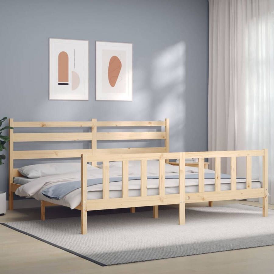 The Living Store Bedframe met hoofdbord massief hout 180x200 cm Bedframe Bedframes Bed Tweepersoonsbed Slaapkamermeubel Houten Bedframe Houten Bed Bedbodem Massief Houten Bedframe Ledikant Bedframe Met Hoofdeinde