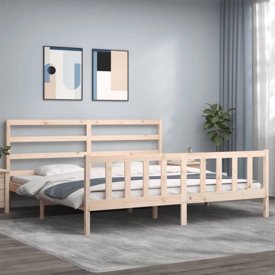 The Living Store Massief Grenenhouten Bedframe Praktische Decoratieve Toevoeging 205.5 x 205.5 x 100 cm Ken- Stevig Duurzaam Materiaal- Grenenhout Lattenbodem van Multiplex Functioneel Hoofd- en Voeteneinde Matras apart verkrijgbaar