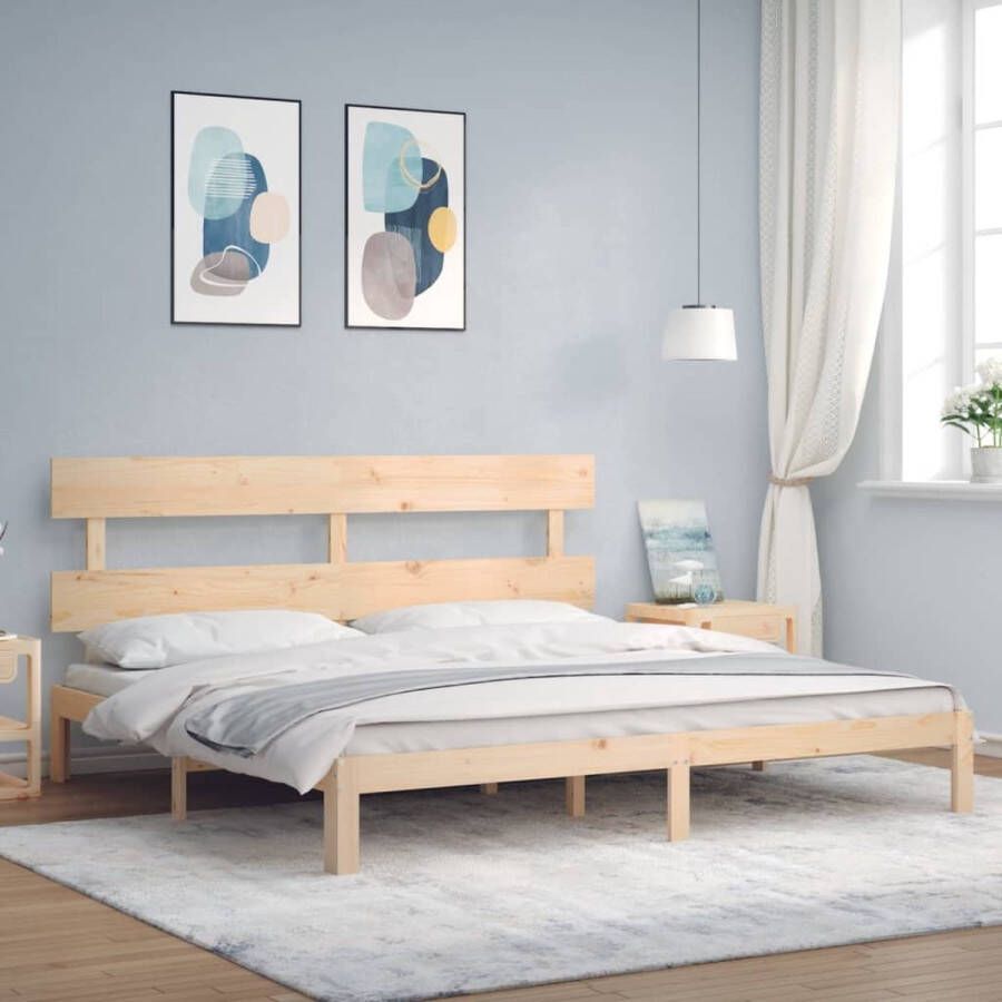 The Living Store Bedframe met hoofdbord massief hout 200x200 cm Bed