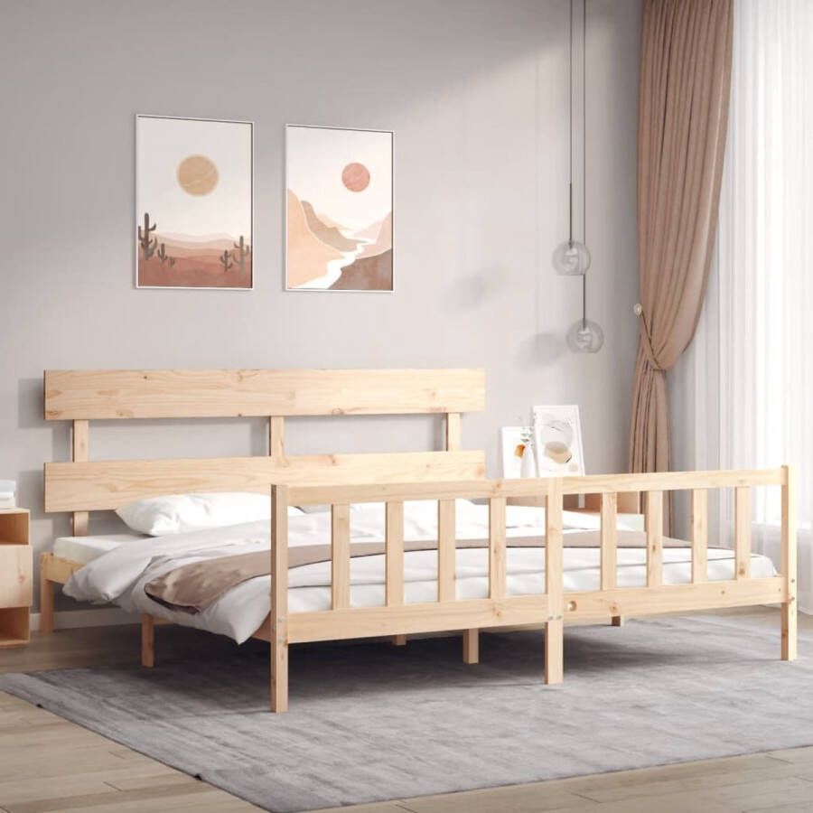 The Living Store Bedframe met hoofdbord massief hout 200x200 cm Bedframe Bedframes Bed Tweepersoonsbed Slaapkamermeubel Houten Bedframe Houten Bed Bedbodem Massief Houten Bedframe Ledikant Bedframe Met Hoofdeinde
