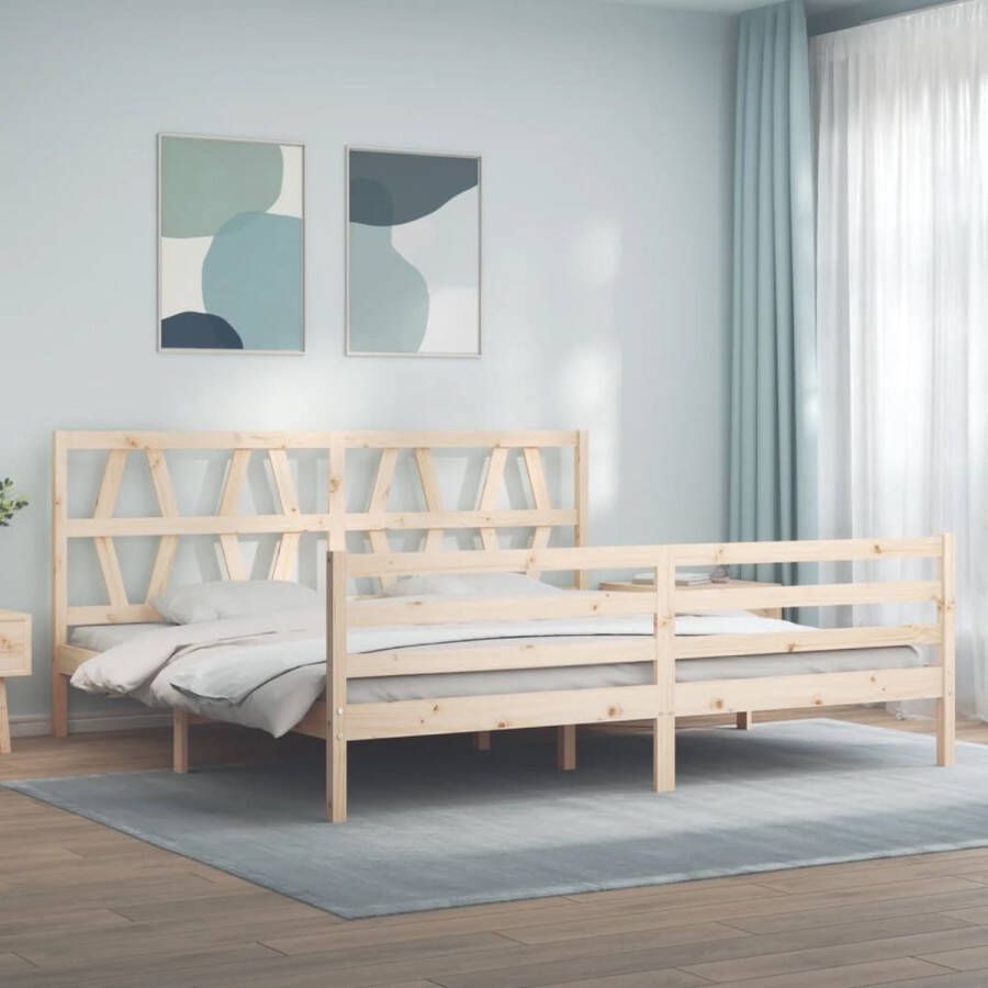 The Living Store Bedframe met hoofdbord massief hout 200x200 cm Bedframe Bedframes Bed Tweepersoonsbed Slaapkamermeubel Houten Bedframe Houten Bed Bedbodem Massief Houten Bedframe Ledikant Bedframe Met Hoofdeinde