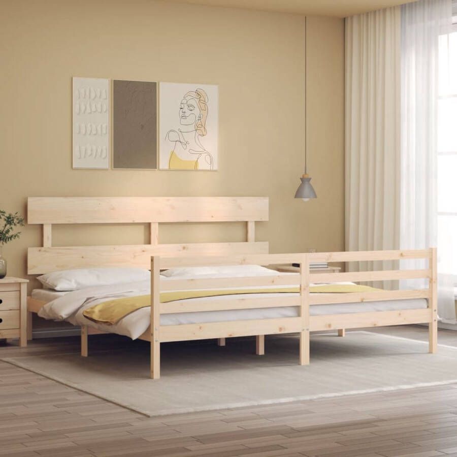 The Living Store Bedframe met hoofdbord massief hout 200x200 cm Bedframe Bedframes Bed Tweepersoonsbed Slaapkamermeubel Houten Bedframe Houten Bed Bedbodem Massief Houten Bedframe Ledikant Bedframe Met Hoofdeinde