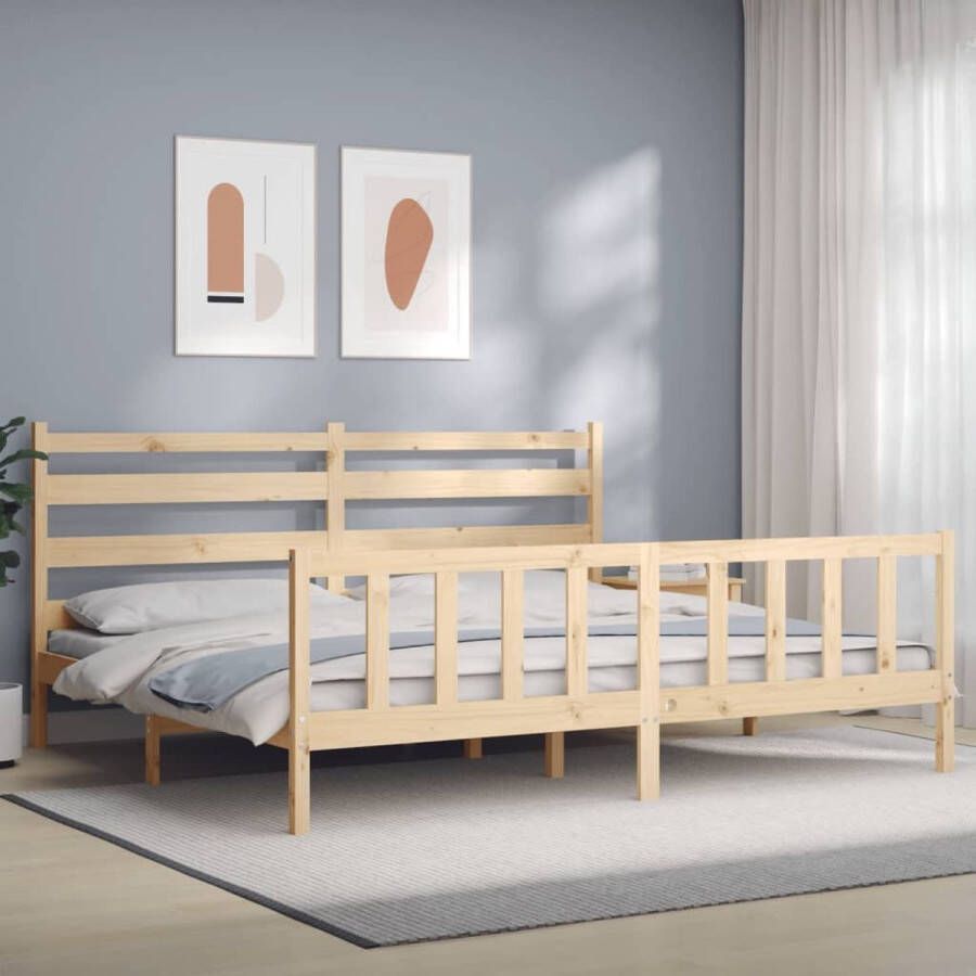 The Living Store Bedframe met hoofdbord massief hout 200x200 cm Bedframe Bedframes Bed Tweepersoonsbed Slaapkamermeubel Houten Bedframe Houten Bed Bedbodem Massief Houten Bedframe Ledikant Bedframe Met Hoofdeinde