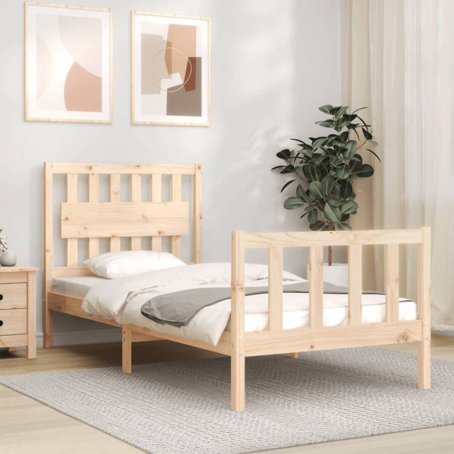 The Living Store Bedframe met hoofdbord massief hout 3FT Single Bedframe Bedframes Bed Eenpersoonsbed Slaapkamermeubel Houten Bedframe Houten Bed Bedbodem Massief Houten Bedframe Ledikant Bedframe Met Hoofdeinde - Foto 2