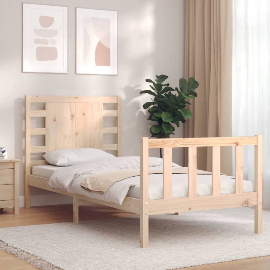 The Living Store Bedframe met hoofdbord massief hout 3FT Single Bedframe Bedframes Bed Eenpersoonsbed Slaapkamermeubel Houten Bedframe Houten Bed Bedbodem Massief Houten Bedframe Ledikant Bedframe Met Hoofdeinde