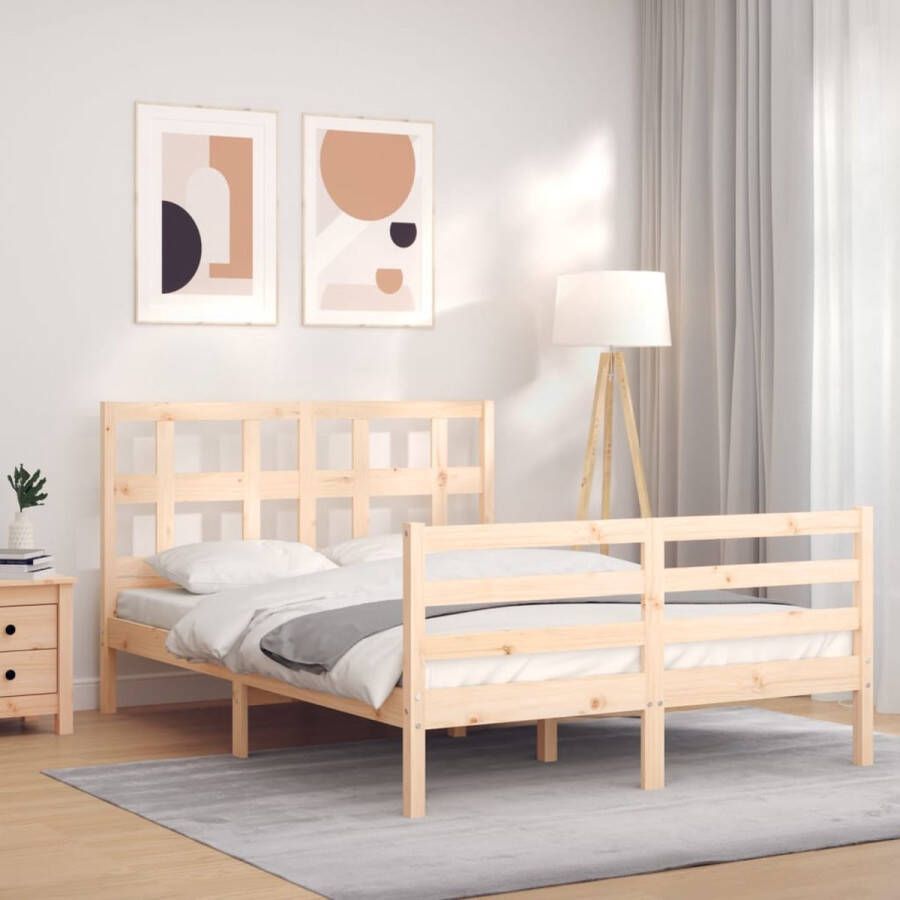 The Living Store Bedframe met hoofdbord massief hout 4FT Small Double Bedframe Bedframes Bed Tweepersoonsbed Slaapkamermeubel Houten Bedframe Houten Bed Bedbodem Massief Houten Bedframe Ledikant Bedframe Met Hoofdeinde