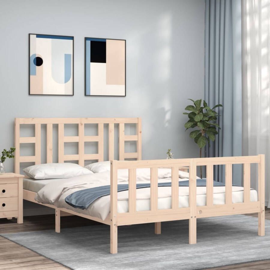 The Living Store Bedframe met hoofdbord massief hout 5 FT King Size Bedframe Bedframes Bed Tweepersoonsbed Slaapkamermeubel Houten Bedframe Houten Bed Bedbodem Massief Houten Bedframe Ledikant Bedframe Met Hoofdeinde