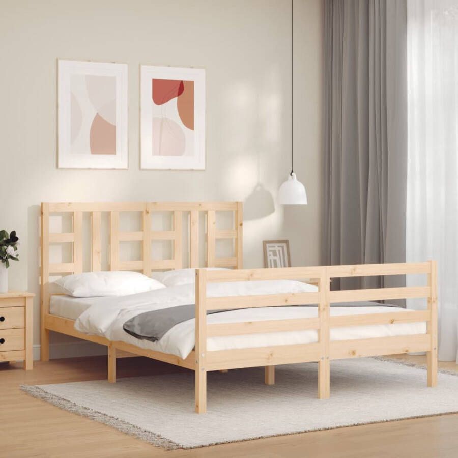 The Living Store Massief grenenhouten bedframe Houten bed 205.5 x 155.5 x 100 cm 150 x 200 cm (5FT King Size) Multiplex lattenbodem Montage vereist Massief Houten Bed Grenenhouten Bed King Size Bed Boxspring Bed Slaapcomfort