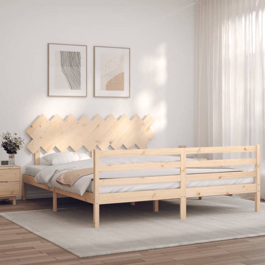 The Living Store Bedframe met hoofdbord massief hout 6FT Super King Bedframe Bedframes Bed Tweepersoonsbed Slaapkamermeubel Houten Bedframe Houten Bed Bedbodem Massief Houten Bedframe Ledikant Bedframe Met Hoofdeinde