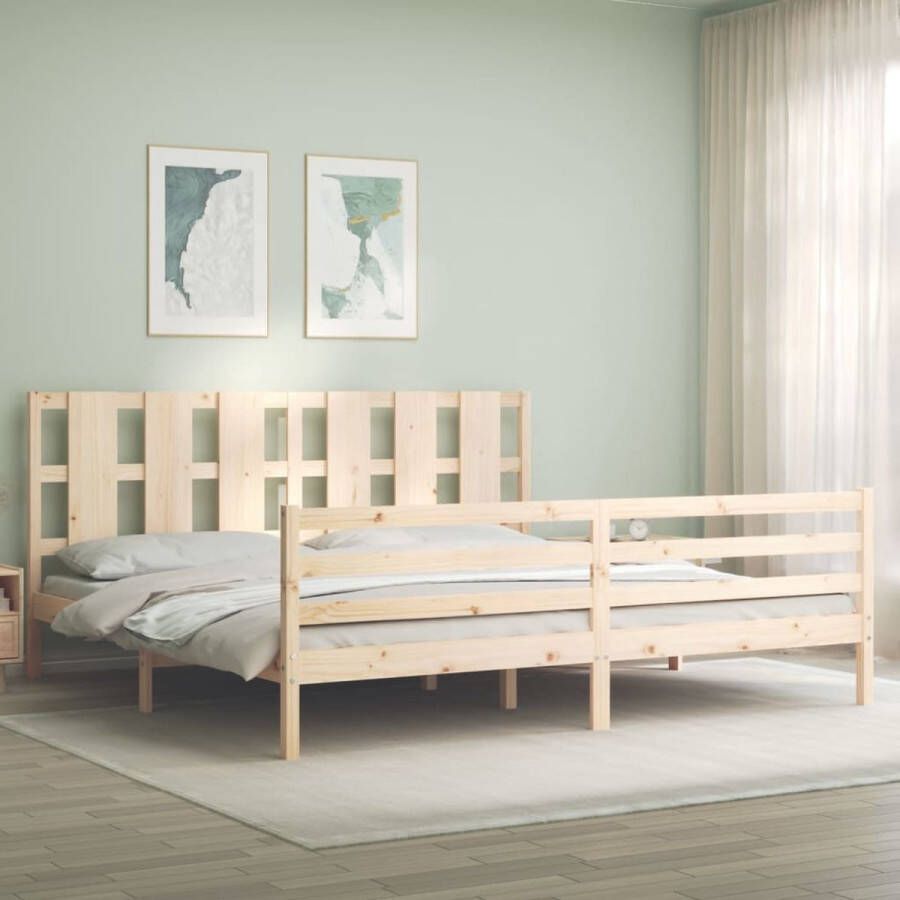 The Living Store Bedframe met hoofdbord massief hout 6 FT Super King Size Bedframe Bedframes Bed Tweepersoonsbed Slaapkamermeubel Houten Bedframe Houten Bed Bedbodem Massief Houten Bedframe Ledikant Bedframe Met Hoofdeinde - Foto 2