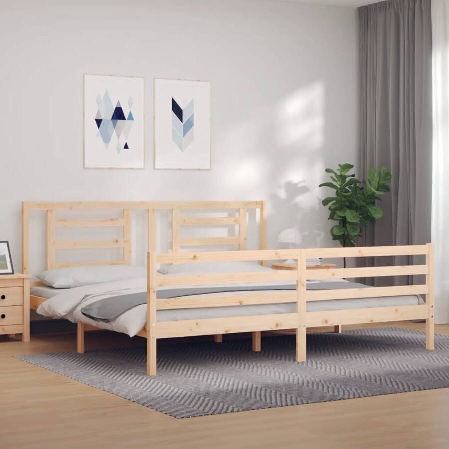 The Living Store Bedframe met hoofdbord massief hout 6FT Super King Bedframe Bedframes Bed Tweepersoonsbed Slaapkamermeubel Houten Bedframe Houten Bed Bedbodem Massief Houten Bedframe Ledikant Bedframe Met Hoofdeinde