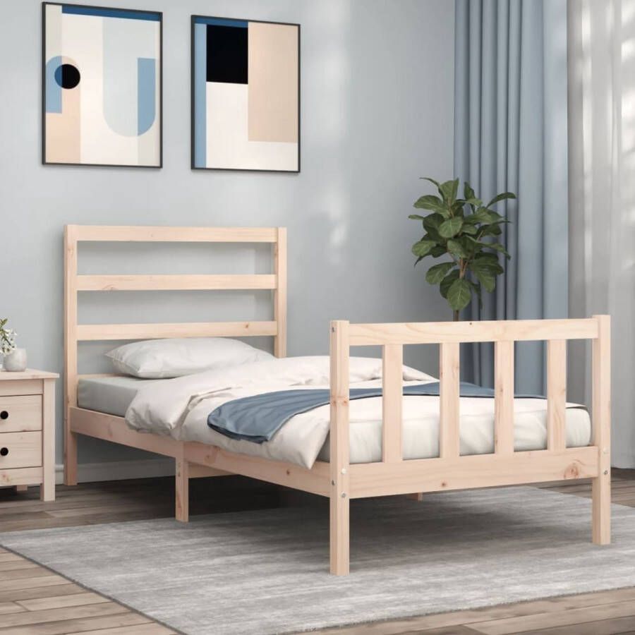 The Living Store Bedframe met hoofdbord massief hout 3FT Single Bedframe Bedframes Bed Eenpersoonsbed Slaapkamermeubel Houten Bedframe Houten Bed Bedbodem Massief Houten Bedframe Ledikant Bedframe Met Hoofdeinde - Foto 3