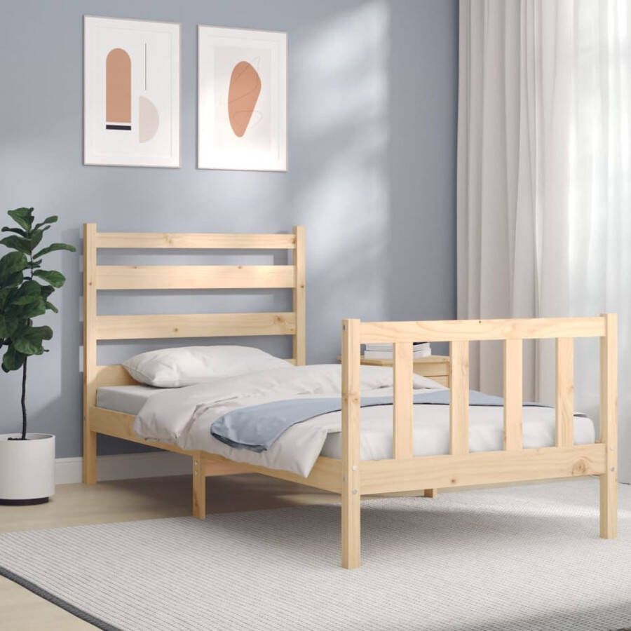 The Living Store Bedframe met hoofdbord massief hout 90x190 cm Bedframe Bedframes Bed Eenpersoonsbed Slaapkamermeubel Houten Bedframe Houten Bed Bedbodem Massief Houten Bedframe Ledikant Bedframe Met Hoofdeinde