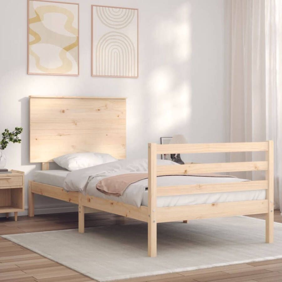 The Living Store Bedframe met hoofdbord massief hout 90x200 cm Bed