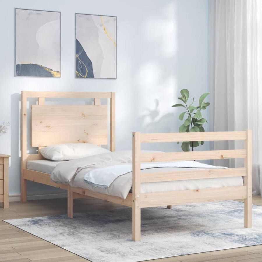 The Living Store Bedframe Massief Grenenhout 205.5 x 95.5 x 100 cm Met Multiplex Lattenbodem Functioneel Hoofd- en Voeteneinde Onbehandeld Massief Grenenhouten Bed Frame Houten Bed Met Hoofdeind Tweepersoonsbed Slaapcomfort