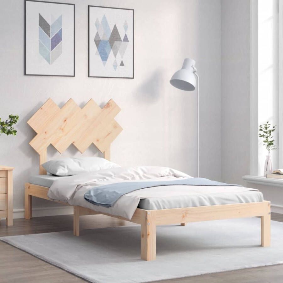 The Living Store Bedframe met hoofdbord massief hout 90x200 cm Bedframe Bedframes Bed Eenpersoonsbed Slaapkamermeubel Houten Bedframe Houten Bed Bedbodem Massief Houten Bedframe Ledikant Bedframe Met Hoofdeinde