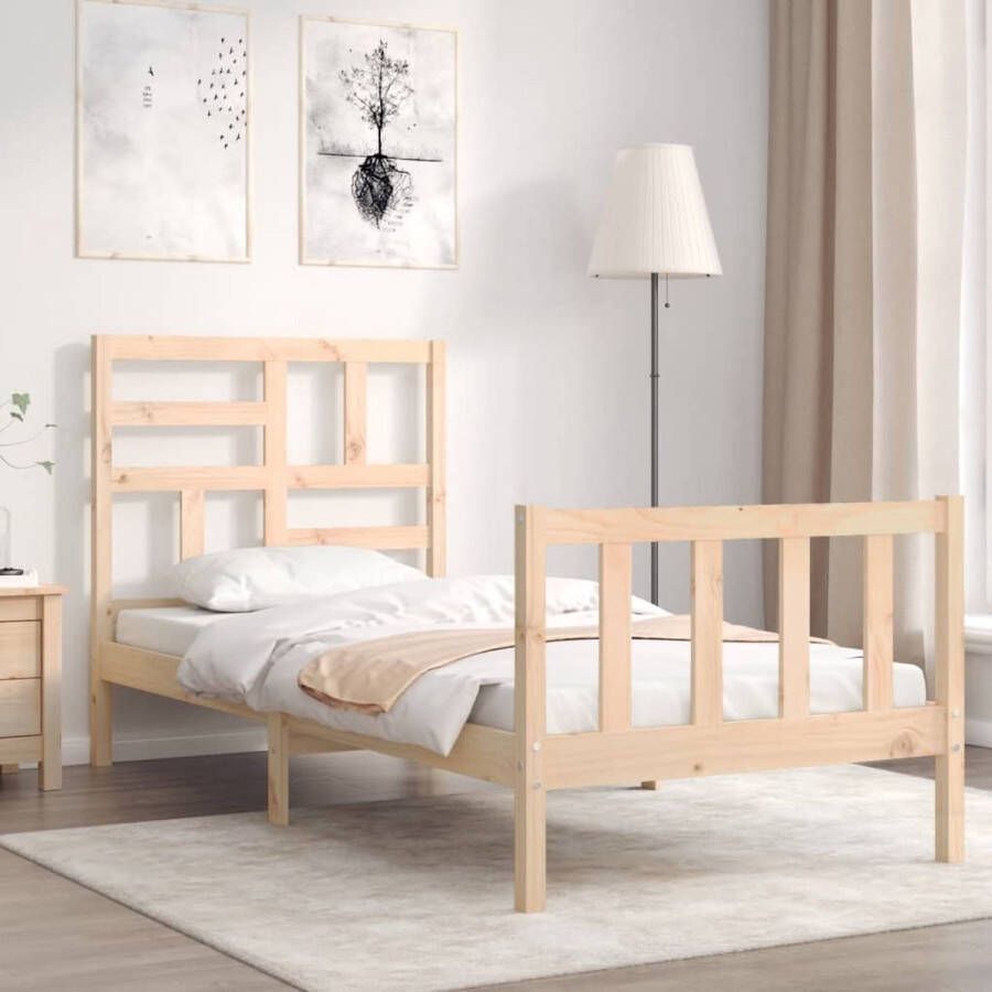 The Living Store Bedframe met hoofdbord massief hout 90x200 cm Bedframe Bedframes Bed Eenpersoonsbed Slaapkamermeubel Houten Bedframe Houten Bed Bedbodem Massief Houten Bedframe Ledikant Bedframe Met Hoofdeinde