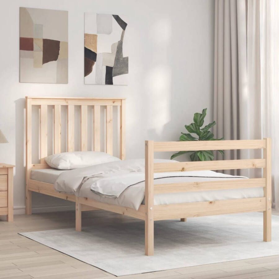 The Living Store Bedframe met hoofdbord massief hout 90x200 cm Bedframe Bedframes Bed Eenpersoonsbed Slaapkamermeubel Houten Bedframe Houten Bed Bedbodem Massief Houten Bedframe Ledikant Bedframe Met Hoofdeinde