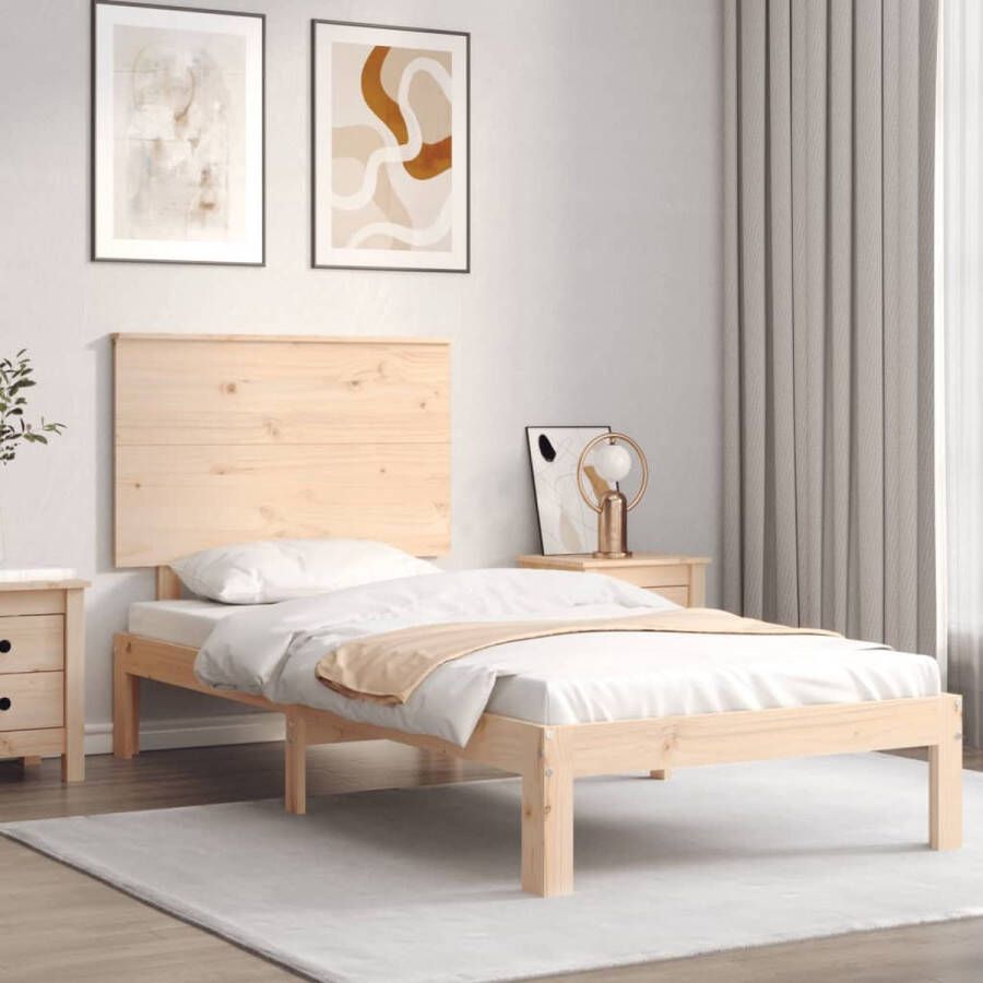 The Living Store Bedframe met hoofdbord massief hout 90x200 cm Bedframe Bedframes Bed Eenpersoonsbed Slaapkamermeubel Houten Bedframe Houten Bed Bedbodem Massief Houten Bedframe Ledikant Bedframe Met Hoofdeinde