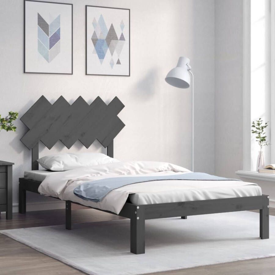 The Living Store Bedframe met hoofdbord massief hout grijs 100x200 cm Bedframe Bedframes Bed Eenpersoonsbed Slaapkamermeubel Houten Bedframe Houten Bed Bedbodem Massief Houten Bedframe Ledikant Bedframe Met Hoofdeinde