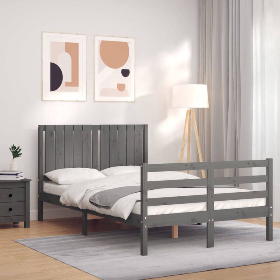 The Living Store Bedframe met hoofdbord massief hout grijs 120x200 cm Bedframe Bedframes Bed Tweepersoonsbed Slaapkamermeubel Houten Bedframe Houten Bed Bedbodem Massief Houten Bedframe Ledikant Bedframe Met Hoofdeinde