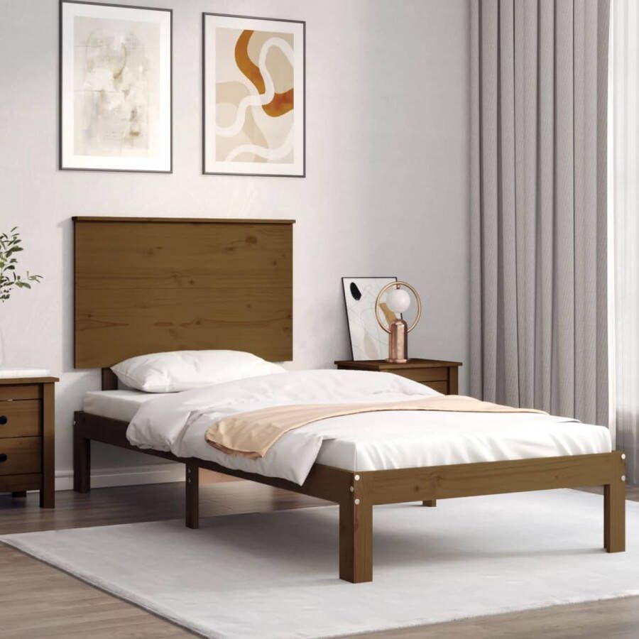 The Living Store Bedframe met hoofdbord massief hout honingbruin 100x200 cm Bedframe Bedframes Bed Eenpersoonsbed Slaapkamermeubel Houten Bedframe Houten Bed Bedbodem Massief Houten Bedframe Ledikant Bedframe Met Hoofdeinde