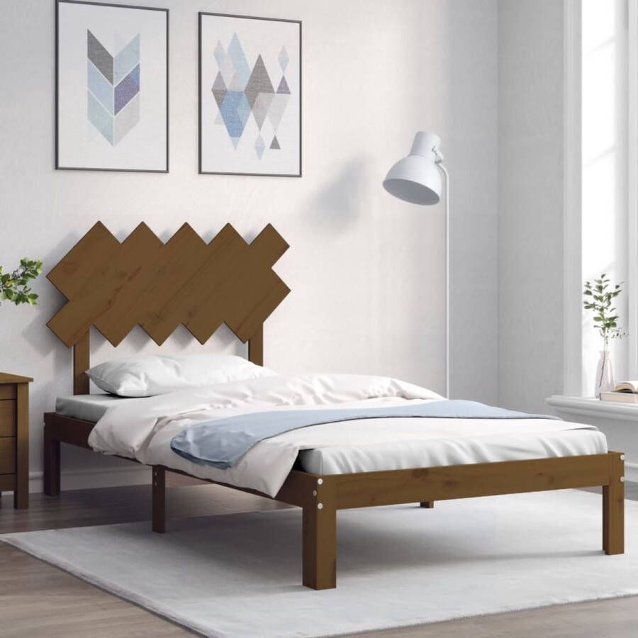The Living Store Bedframe met hoofdbord massief hout honingbruin 100x200 cm Bedframe Bedframes Bed Eenpersoonsbed Slaapkamermeubel Houten Bedframe Houten Bed Bedbodem Massief Houten Bedframe Ledikant Bedframe Met Hoofdeinde