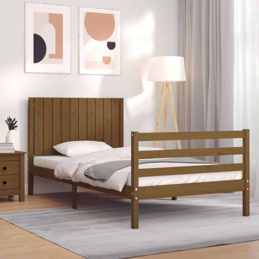 The Living Store Bedframe met hoofdbord massief hout honingbruin 100x200 cm Bedframe Bedframes Bed Eenpersoonsbed Slaapkamermeubel Houten Bedframe Houten Bed Bedbodem Massief Houten Bedframe Ledikant Bedframe Met Hoofdeinde