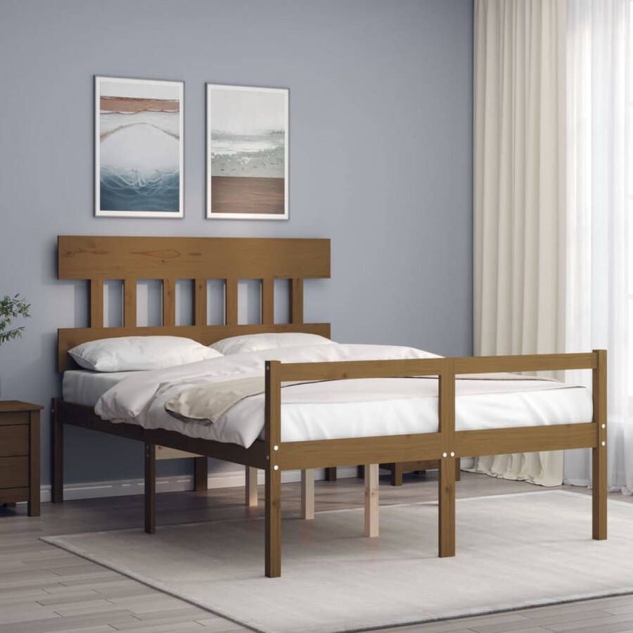 The Living Store Bedframe met hoofdbord massief hout honingbruin 120x200 cm Bedframe Bedframes Bed Tweepersoonsbed Slaapkamermeubel Houten Bedframe Houten Bed Bedbodem Massief Houten Bedframe Ledikant Bedframe Met Hoofdeinde - Foto 2
