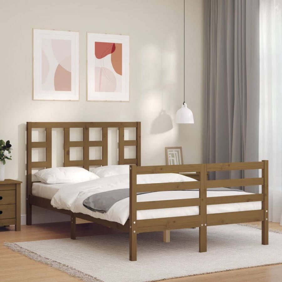 The Living Store Bedframe met hoofdbord massief hout honingbruin 120x200 cm Bedframe Bedframes Bed Tweepersoonsbed Slaapkamermeubel Houten Bedframe Houten Bed Bedbodem Massief Houten Bedframe Ledikant Bedframe Met Hoofdeinde