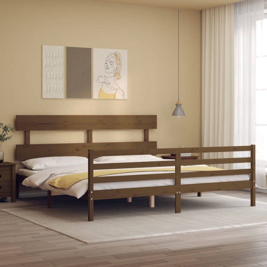 The Living Store Bedframe met hoofdbord massief hout honingbruin 200x200 cm Bedframe Bedframes Bed Tweepersoonsbed Slaapkamermeubel Houten Bedframe Houten Bed Bedbodem Massief Houten Bedframe Ledikant Bedframe Met Hoofdeinde