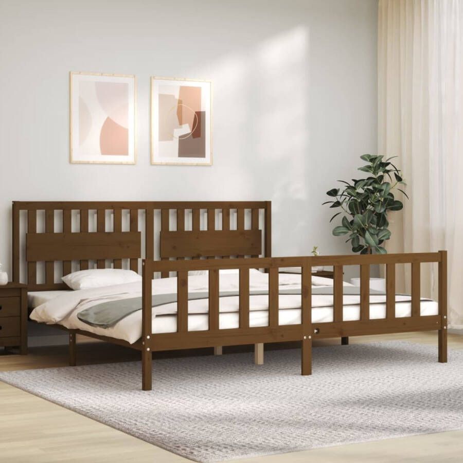 The Living Store Bedframe met hoofdbord massief hout honingbruin 200x200 cm Bedframe Bedframes Bed Tweepersoonsbed Slaapkamermeubel Houten Bedframe Houten Bed Bedbodem Massief Houten Bedframe Ledikant Bedframe Met Hoofdeinde