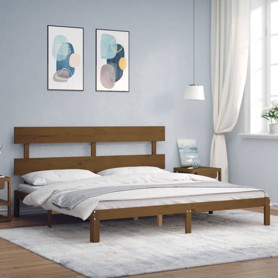The Living Store Bedframe met hoofdbord massief hout honingbruin 200x200 cm Bed