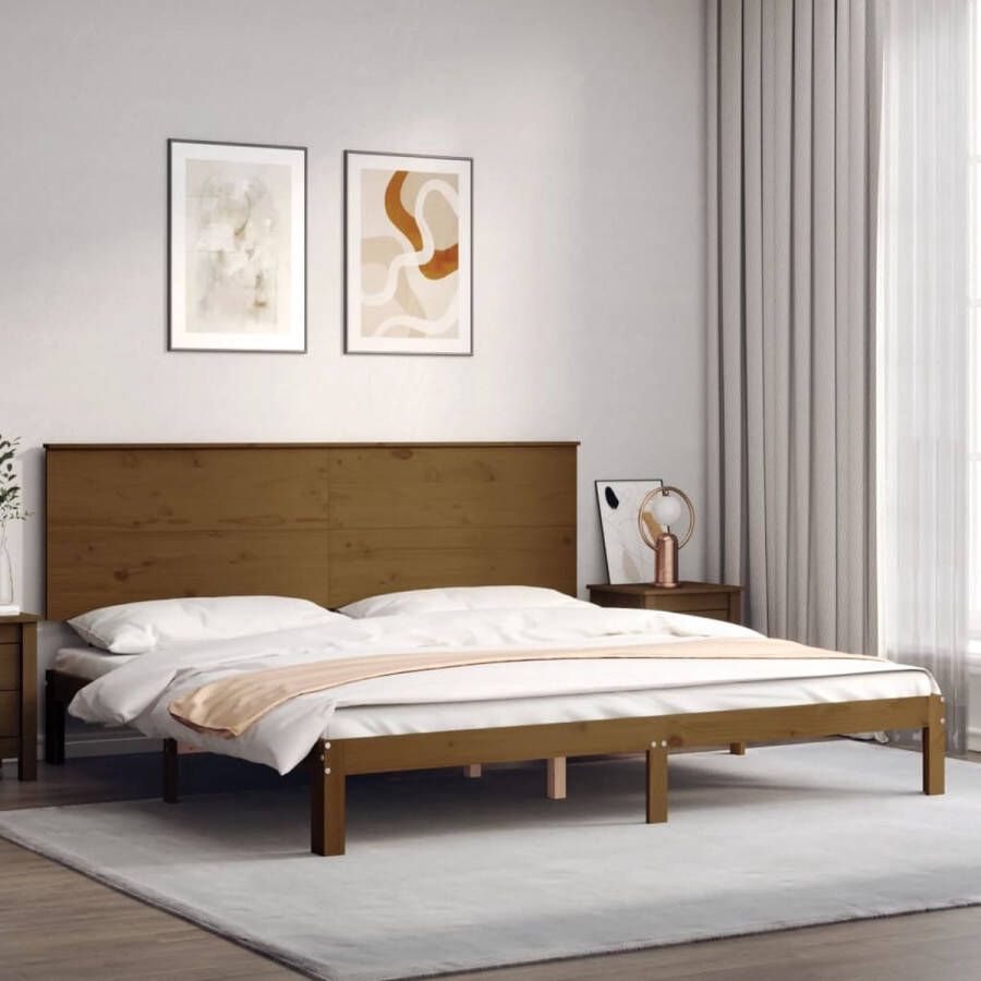 The Living Store Bedframe met hoofdbord massief hout honingbruin 200x200 cm Bed