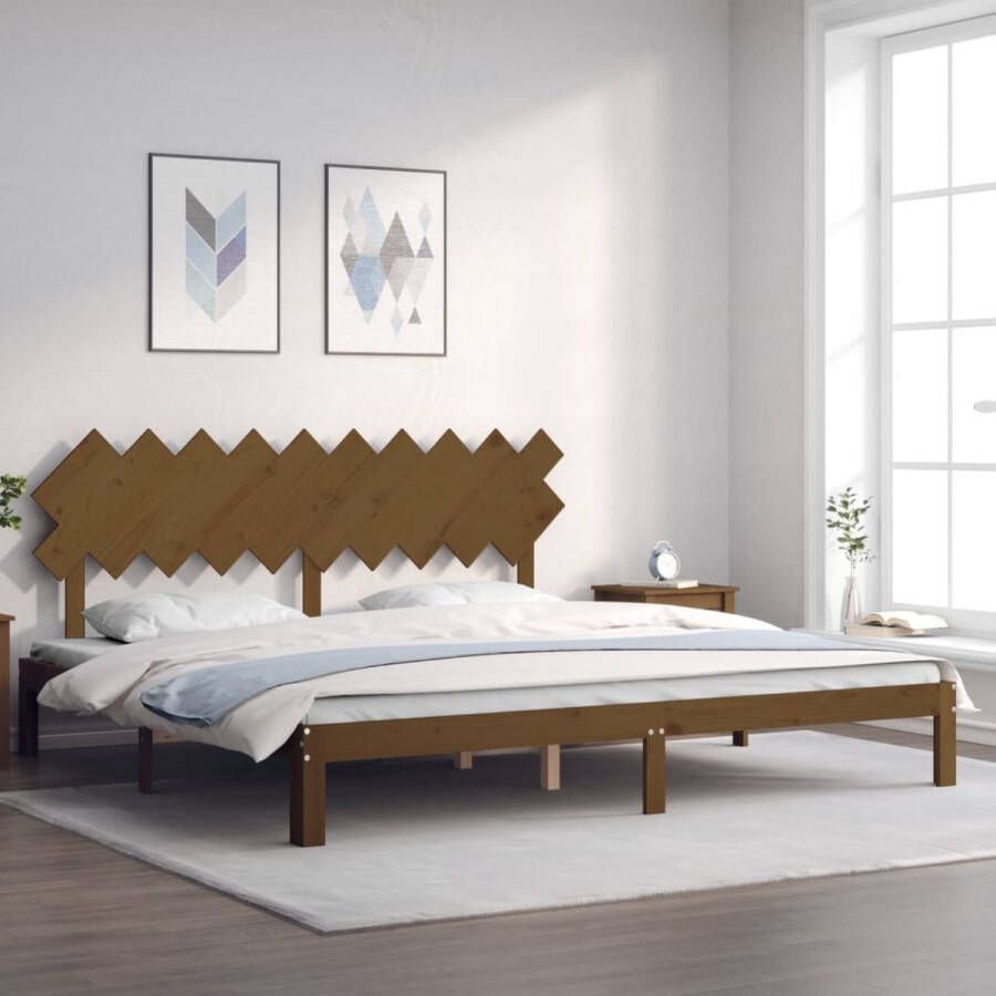 The Living Store Bedframe met hoofdbord massief hout honingbruin 200x200 cm Bed