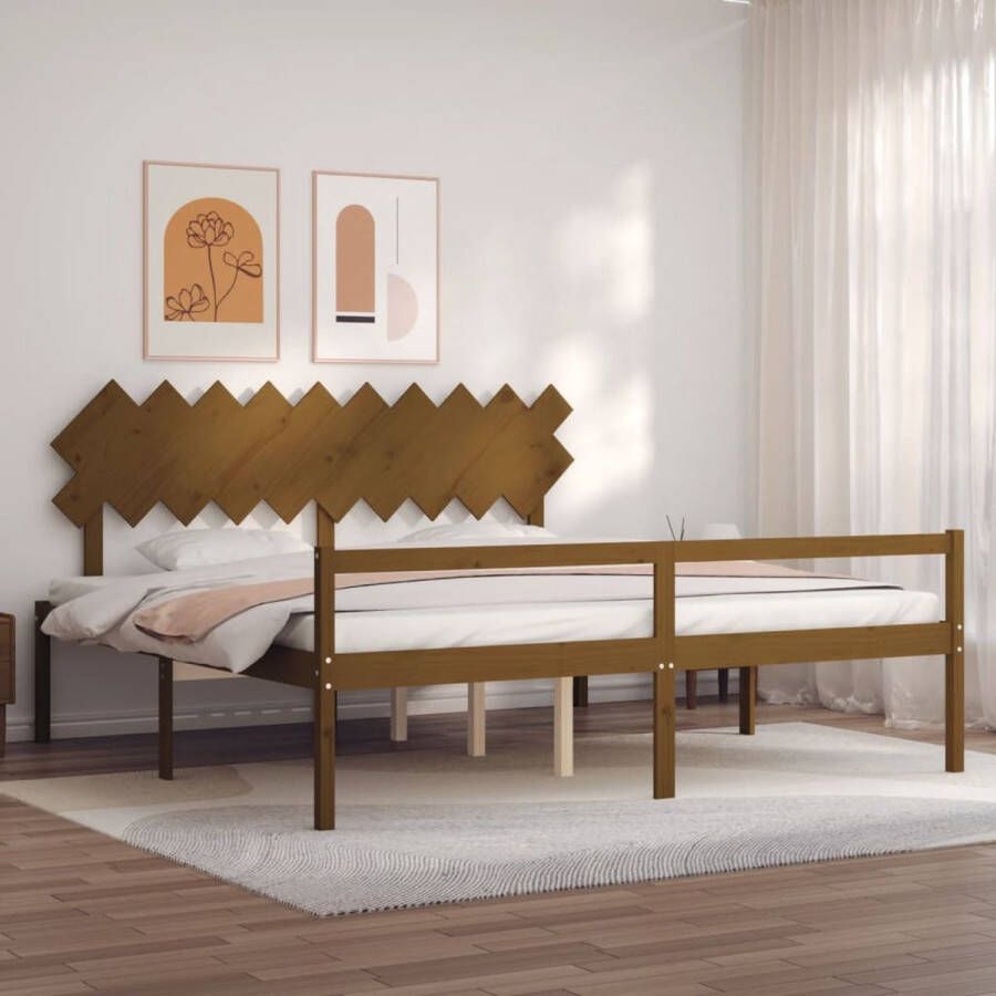 The Living Store Bedframe met hoofdbord massief hout honingbruin 200x200 cm Bedframe Bedframes Bed Tweepersoonsbed Slaapkamermeubel Houten Bedframe Houten Bed Bedbodem Massief Houten Bedframe Ledikant Bedframe Met Hoofdeinde