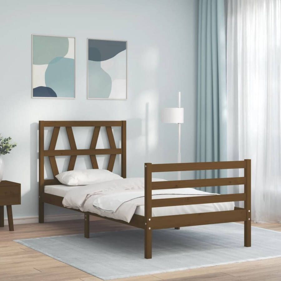 The Living Store Bedframe met hoofdbord massief hout honingbruin 90x200 cm Bedframe Bedframes Bed Eenpersoonsbed Slaapkamermeubel Houten Bedframe Houten Bed Bedbodem Massief Houten Bedframe Ledikant Bedframe Met Hoofdeinde