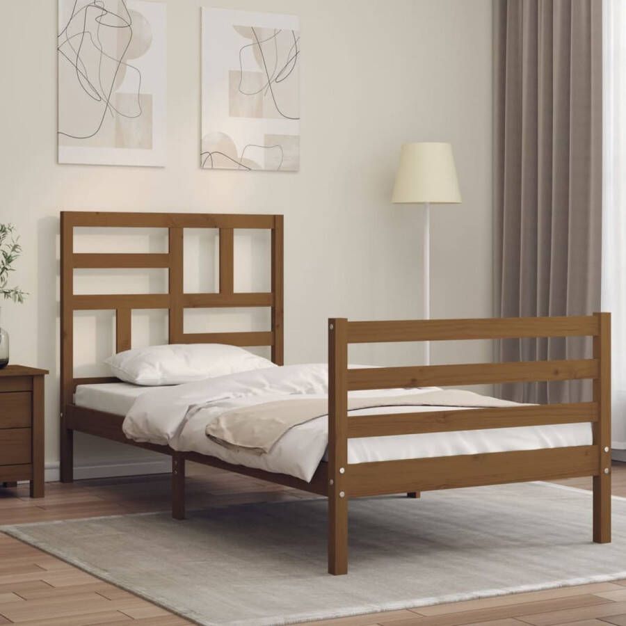 The Living Store Bedframe met hoofdbord massief hout honingbruin 90x200 cm Bedframe Bedframes Bed Eenpersoonsbed Slaapkamermeubel Houten Bedframe Houten Bed Bedbodem Massief Houten Bedframe Ledikant Bedframe Met Hoofdeinde