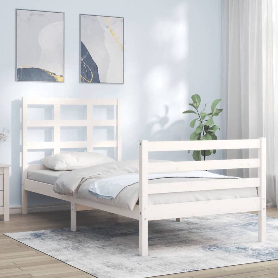 The Living Store Bedframe met hoofdbord massief hout wit 100x200 cm Bedframe Bedframes Bed Eenpersoonsbed Slaapkamermeubel Houten Bedframe Houten Bed Bedbodem Massief Houten Bedframe Ledikant Bedframe Met Hoofdeinde