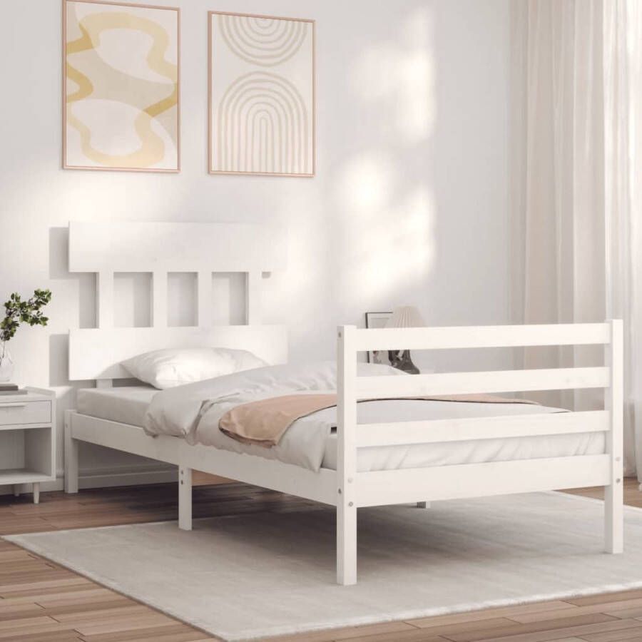 The Living Store Bedframe met hoofdbord massief hout wit 100x200 cm Bedframe Bedframes Bed Eenpersoonsbed Slaapkamermeubel Houten Bedframe Houten Bed Bedbodem Massief Houten Bedframe Ledikant Bedframe Met Hoofdeinde