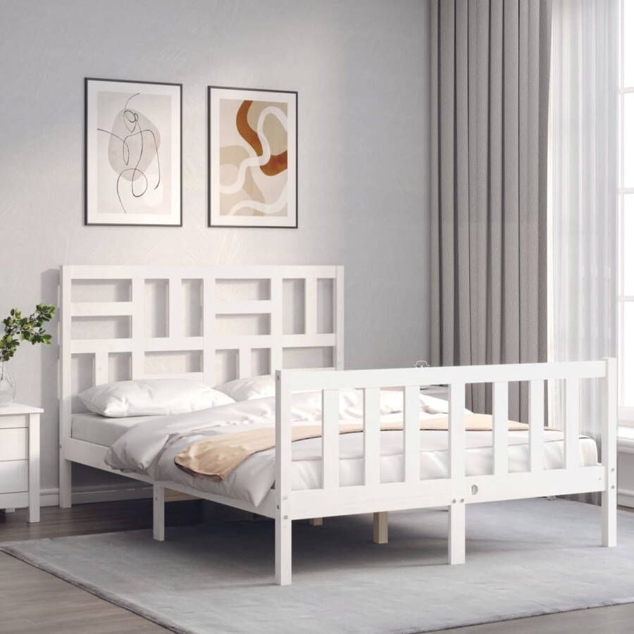The Living Store Bedframe met hoofdbord massief hout wit 120x200 cm Bedframe Bedframes Bed Tweepersoonsbed Slaapkamermeubel Houten Bedframe Houten Bed Bedbodem Massief Houten Bedframe Ledikant Bedframe Met Hoofdeinde