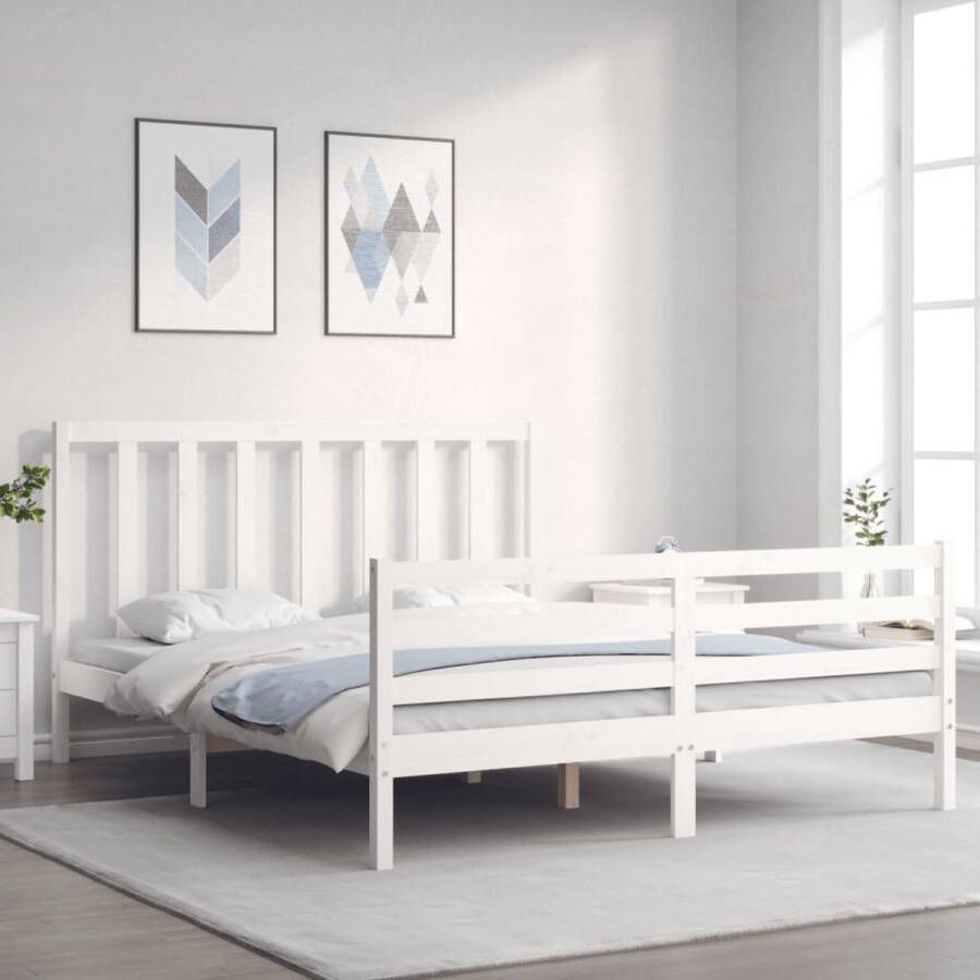 The Living Store Bedframe met hoofdbord massief hout wit 160x200 cm Bedframe Bedframes Bed Tweepersoonsbed Slaapkamermeubel Houten Bedframe Houten Bed Bedbodem Massief Houten Bedframe Ledikant Bedframe Met Hoofdeinde