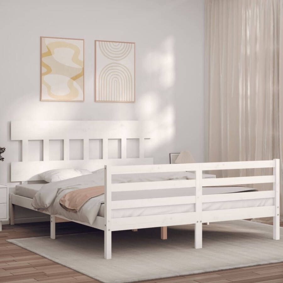 The Living Store Bedframe met hoofdbord massief hout wit 160x200 cm Bedframe Bedframes Bed Tweepersoonsbed Slaapkamermeubel Houten Bedframe Houten Bed Bedbodem Massief Houten Bedframe Ledikant Bedframe Met Hoofdeinde