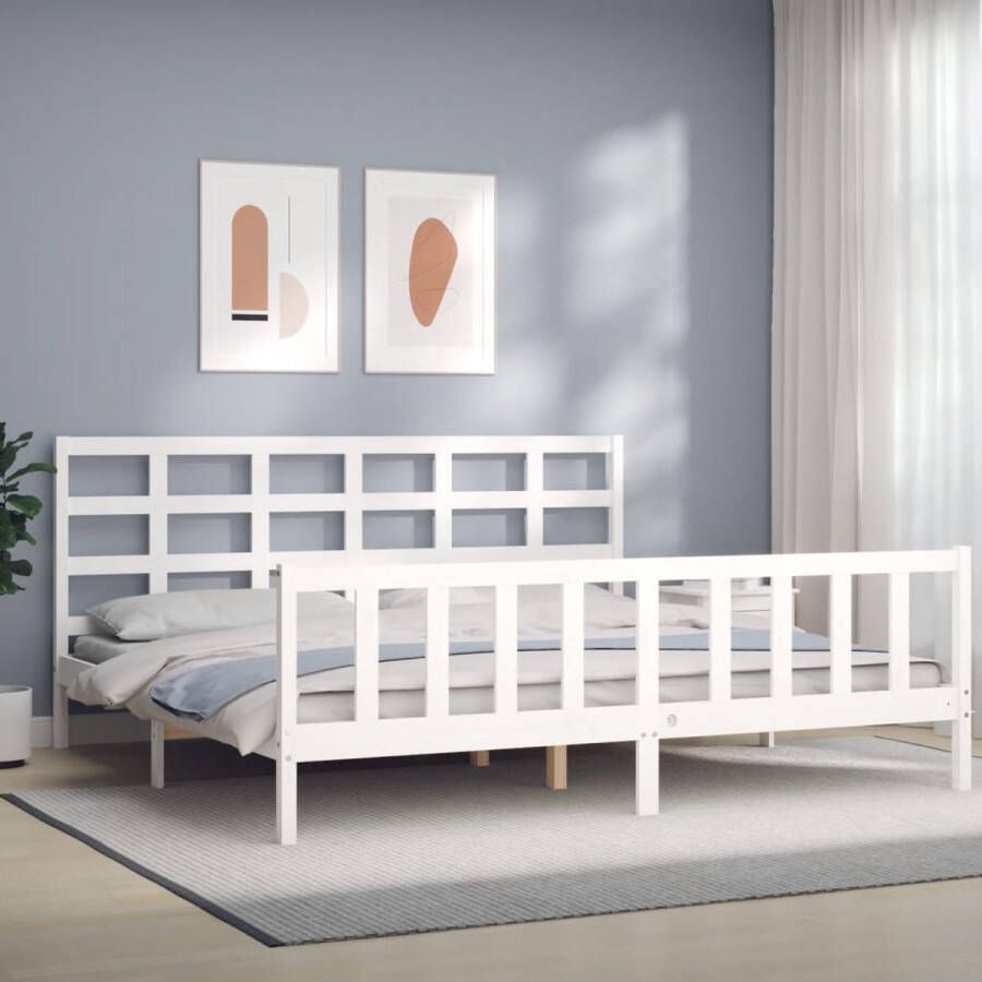 The Living Store Bedframe met hoofdbord massief hout wit 180x200 cm Bedframe Bedframes Bed Tweepersoonsbed Slaapkamermeubel Houten Bedframe Houten Bed Bedbodem Massief Houten Bedframe Ledikant Bedframe Met Hoofdeinde