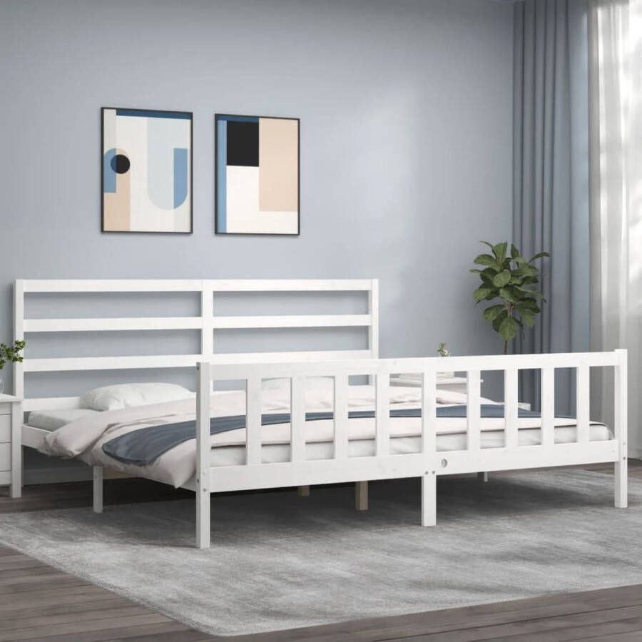 The Living Store Bedframe met hoofdbord massief hout wit 180x200 cm Bedframe Bedframes Bed Tweepersoonsbed Slaapkamermeubel Houten Bedframe Houten Bed Bedbodem Massief Houten Bedframe Ledikant Bedframe Met Hoofdeinde - Foto 5