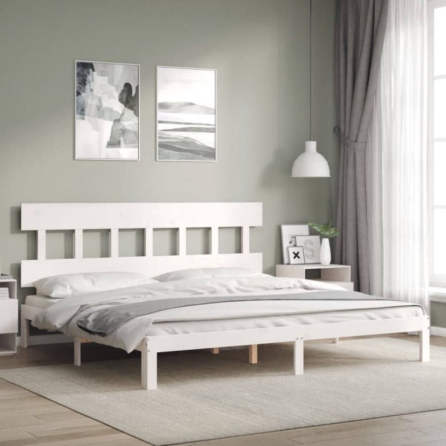 The Living Store Houten Bedframe Massief Grenenhout 203.5x203.5x81 cm Wit