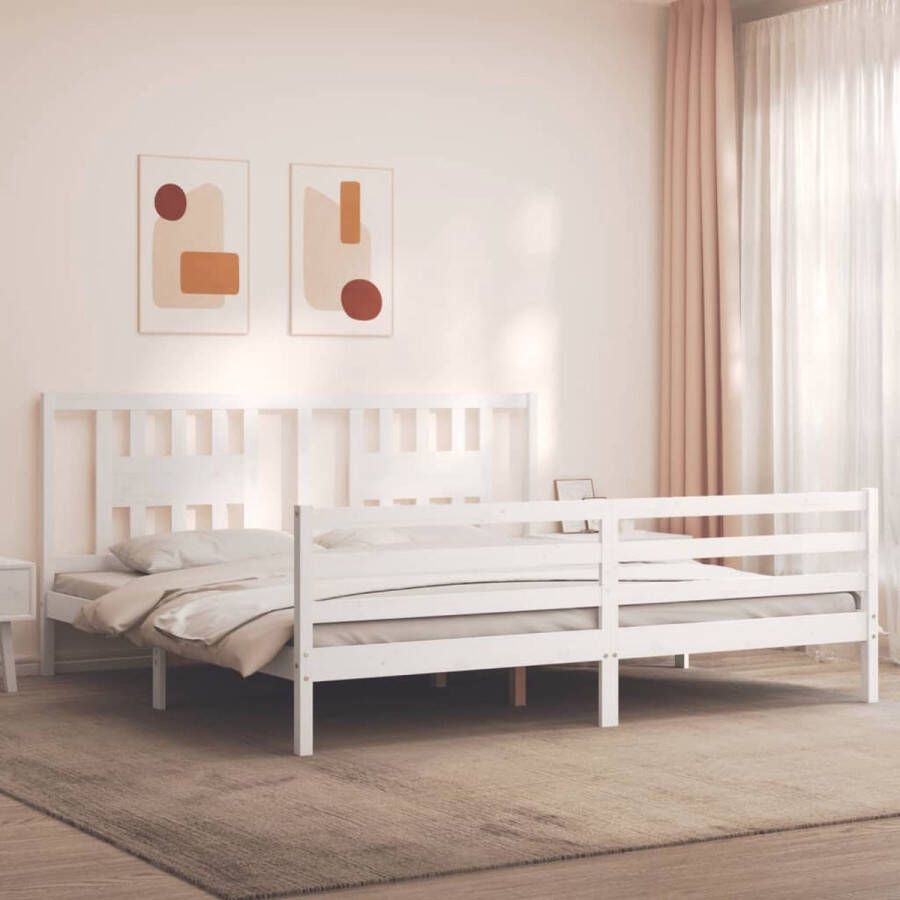 The Living Store Bedframe met hoofdbord massief hout wit 200x200 cm Bed