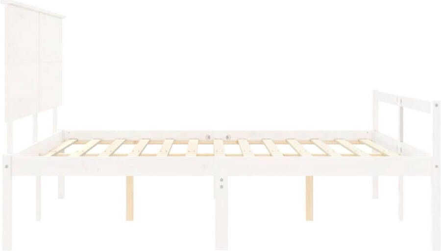 The Living Store Bedframe met hoofdbord massief hout wit 200x200 cm Bed