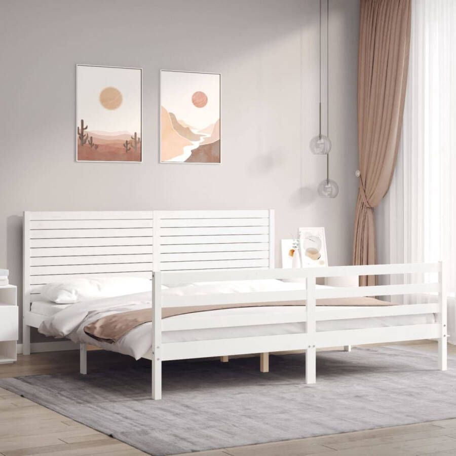 The Living Store Bedframe met hoofdbord massief hout wit 200x200 cm Bedframe Bedframes Bed Tweepersoonsbed Slaapkamermeubel Houten Bedframe Houten Bed Bedbodem Massief Houten Bedframe Ledikant Bedframe Met Hoofdeinde